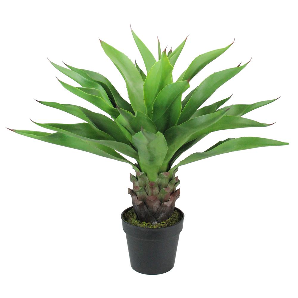 30.5" Brown and Green Artificial Agave Succulent Plant In a Black Pot. Picture 1