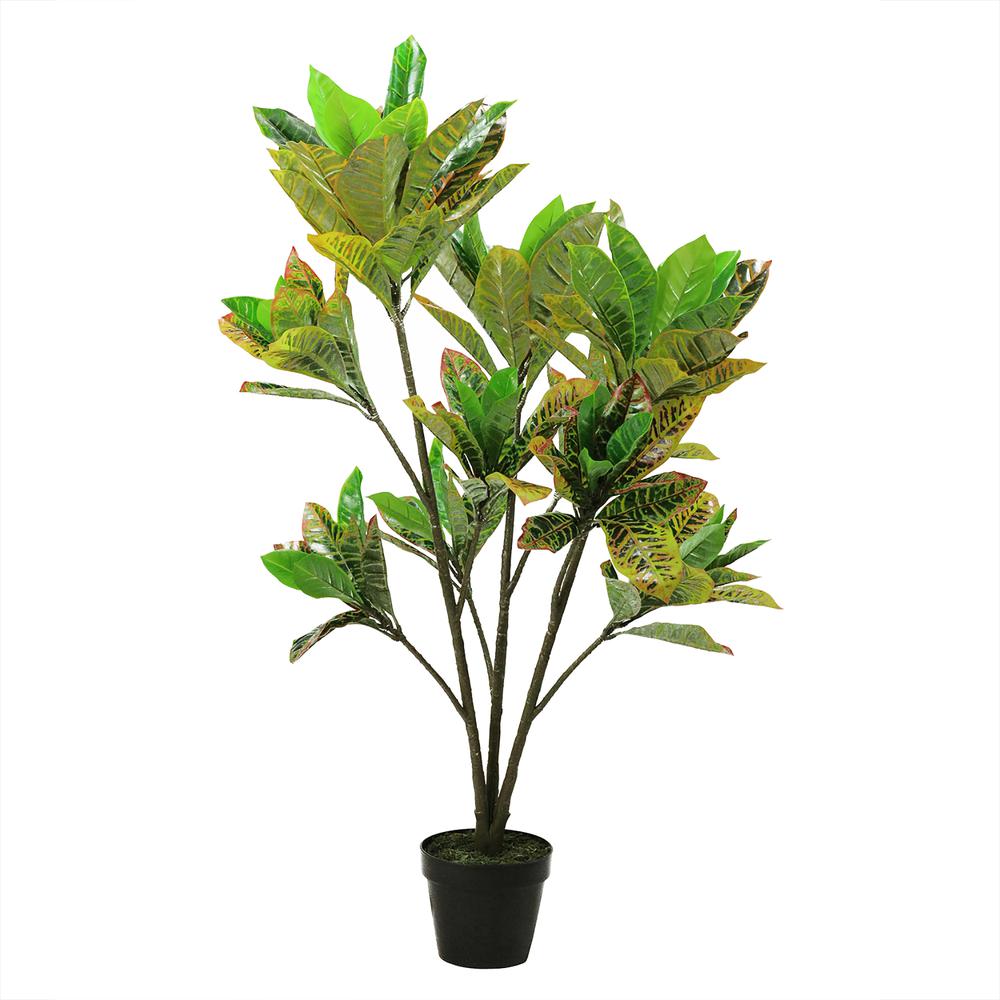 45.75" Green and Black Artificial Croton Tree with Variegated Leaves. Picture 1