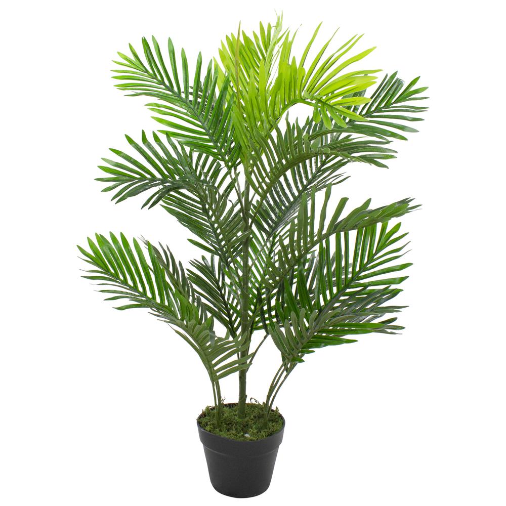 40" Potted Two Tone Green Artificial Tropical Mini Palm Tree. Picture 1