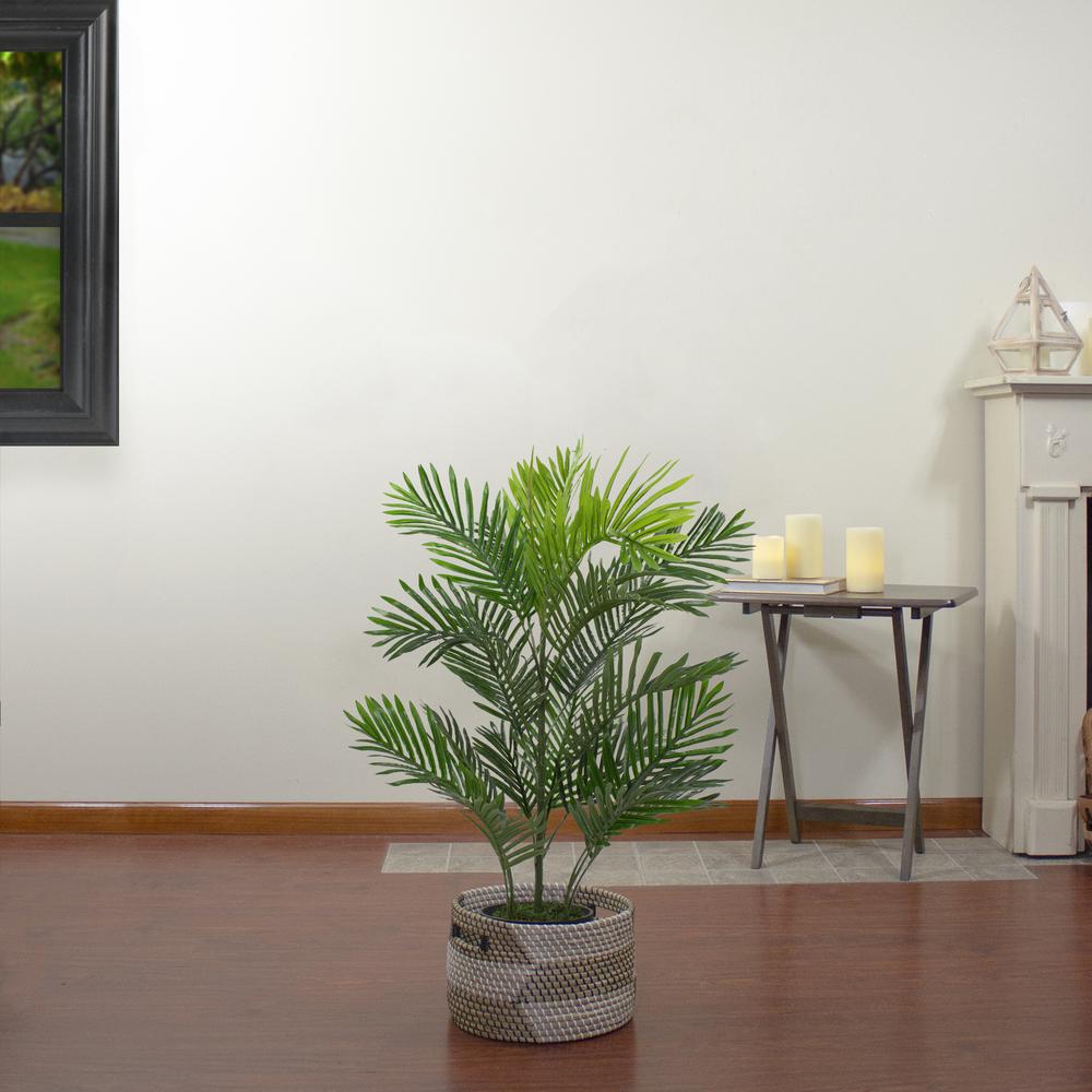 40" Potted Two Tone Green Artificial Tropical Mini Palm Tree. Picture 2