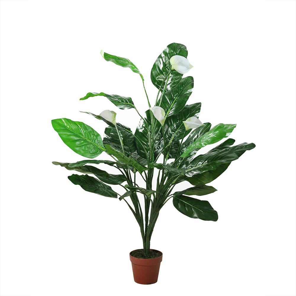 47.5" Potted Green and White Artificial Tropical Peace Lily Spathe Plant. Picture 1