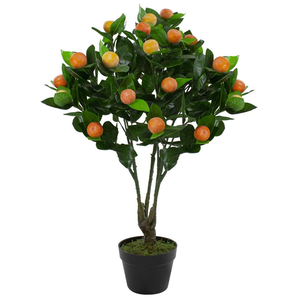 31" Green and Orange Artificial Citrus Mitis Tree In a Black Pot. Picture 1