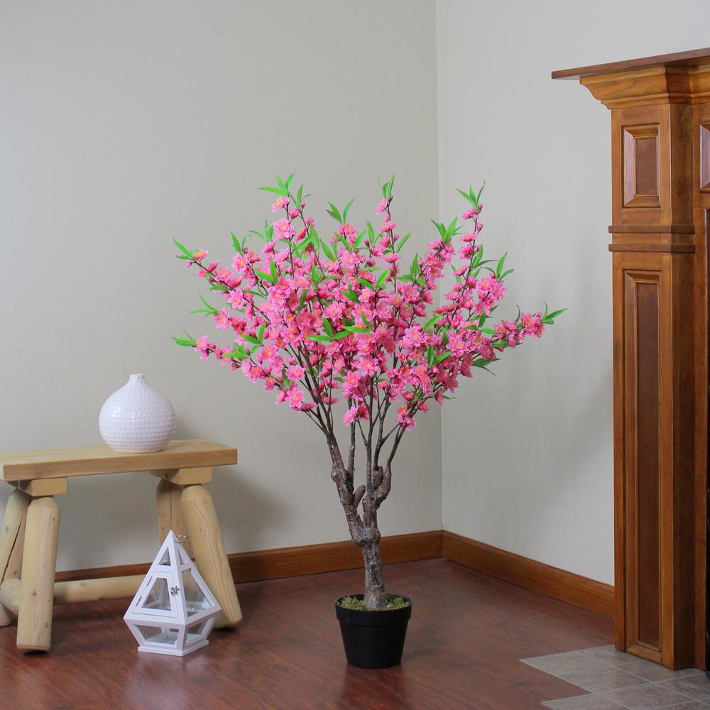 43.5" Potted Pink and Green Floral Peach Blossom Artificial Christmas Tree - Unlit. Picture 4