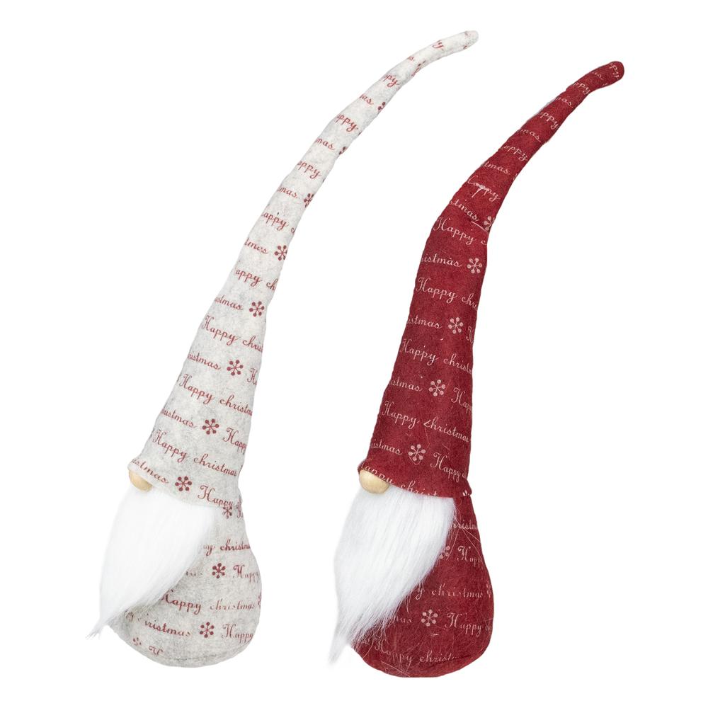 Set of 2 Red and Ivory Happy Christmas Gnomes 18". Picture 2