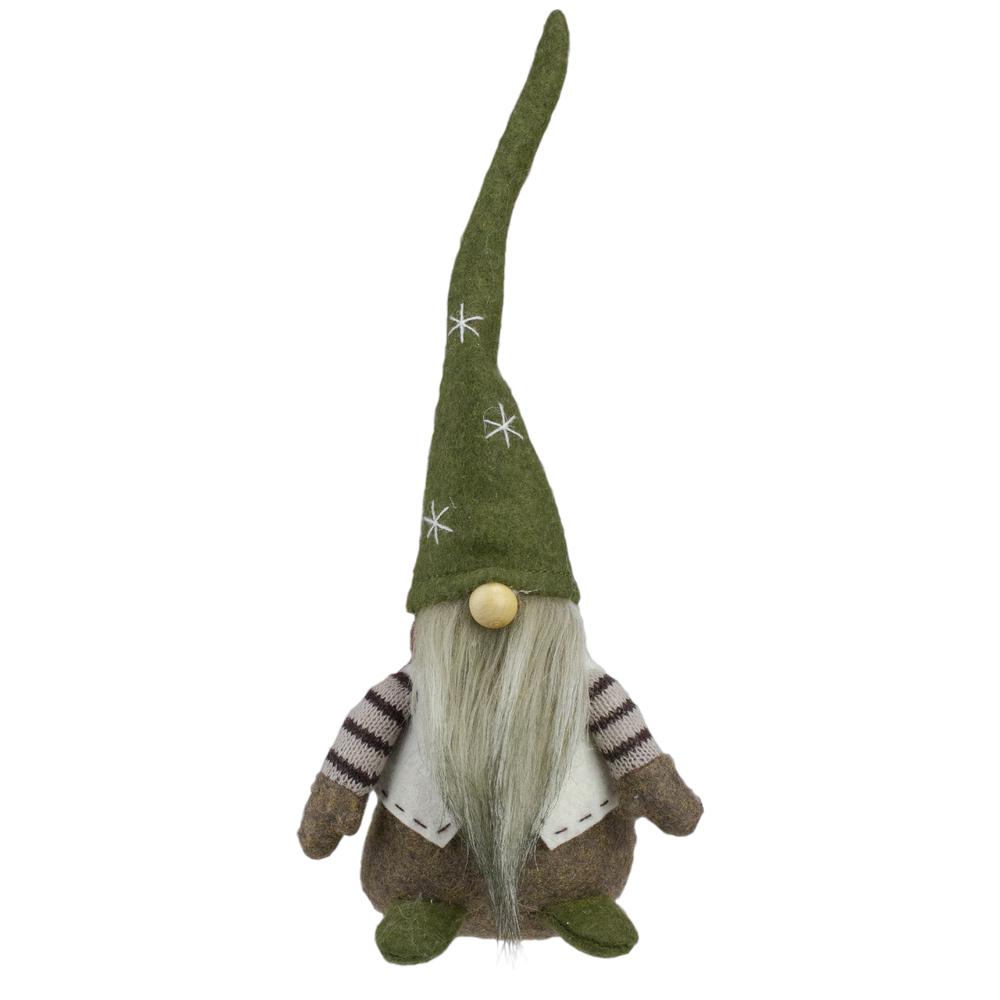 12" Green and Brown Sitting Christmas Gnome. Picture 1