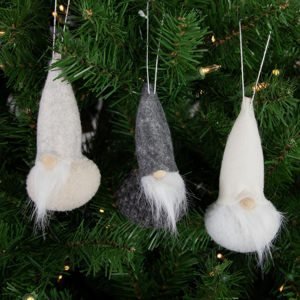 Set of 3 Gray and Cream Plush Gnomes Christmas Ornaments 4.75". Picture 2