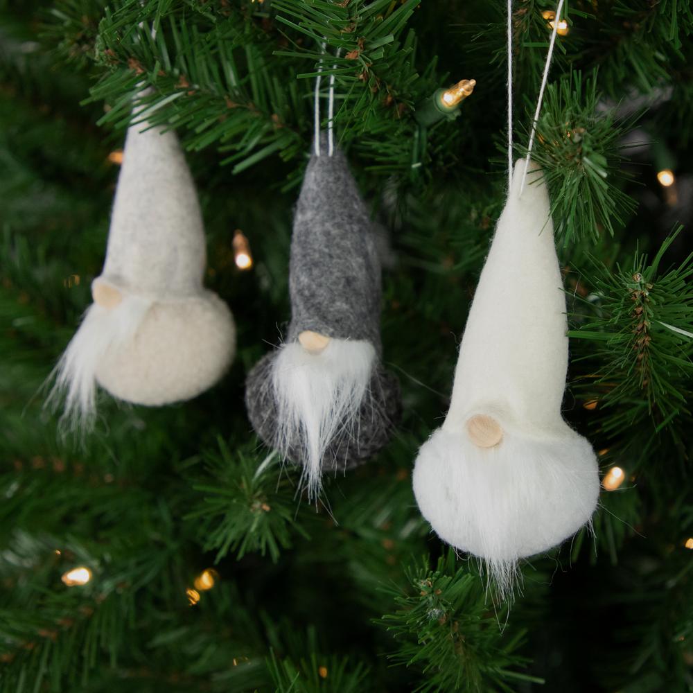 Set of 3 Gray and Cream Plush Gnomes Christmas Ornaments 4.75". Picture 3