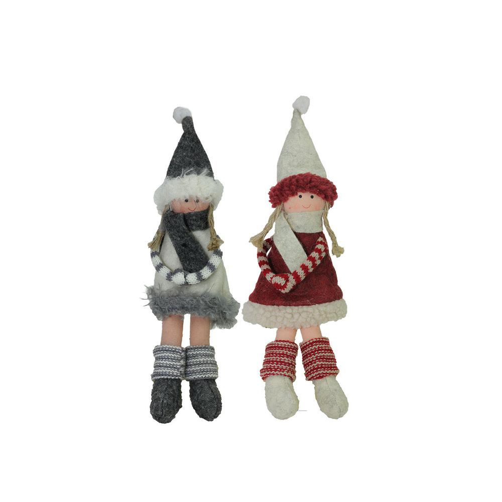 4ct Red and Gray Girls with Scarves Christmas Doll Ornaments 12". Picture 3
