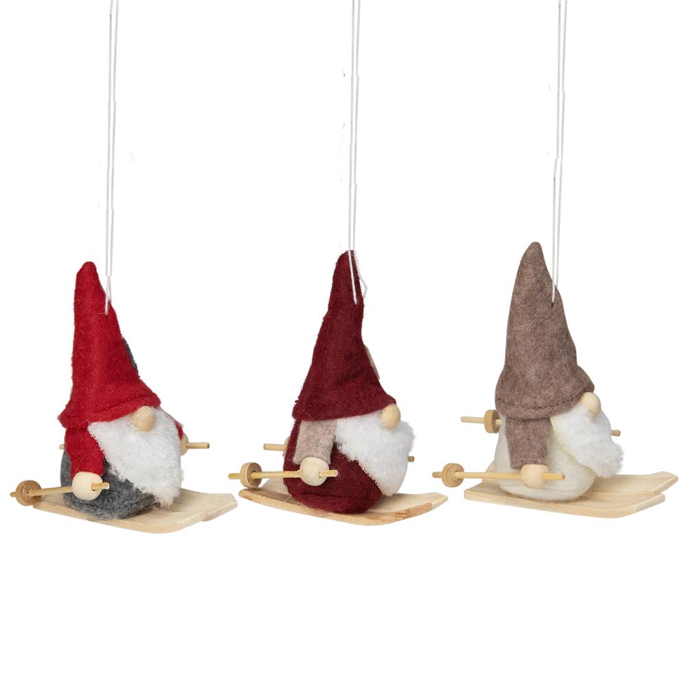 Set of 3 Red and Gray Skiing Gnome Christmas Ornaments 4". Picture 2