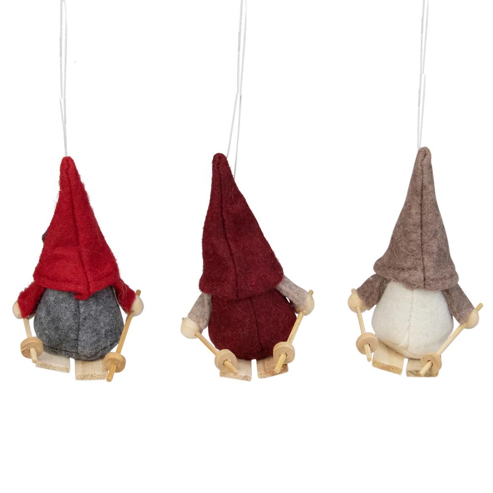 Set of 3 Red and Gray Skiing Gnome Christmas Ornaments 4". Picture 3