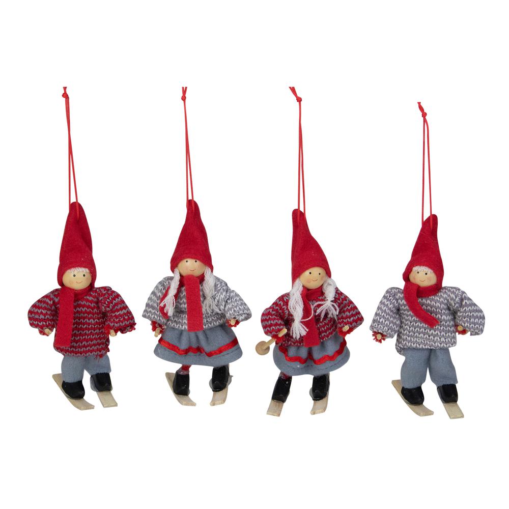 Set of 4 Colorful Holiday Skiing Kids Christmas Ornament Decorations 6". Picture 1