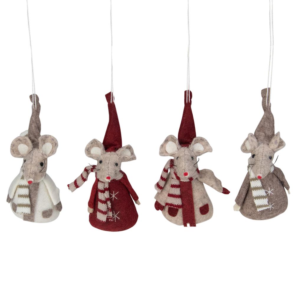 Set of 4 Red and Gray Standing Mice Christmas Ornaments 5.5". Picture 2