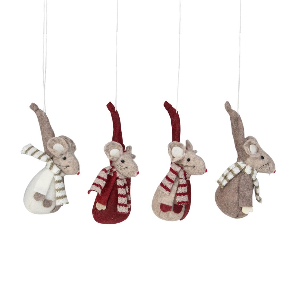 Set of 4 Red and Gray Standing Mice Christmas Ornaments 5.5". Picture 1