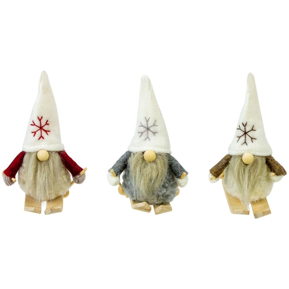 Set of 3 Skiing Gnomes Christmas Ornaments 4.5". Picture 1