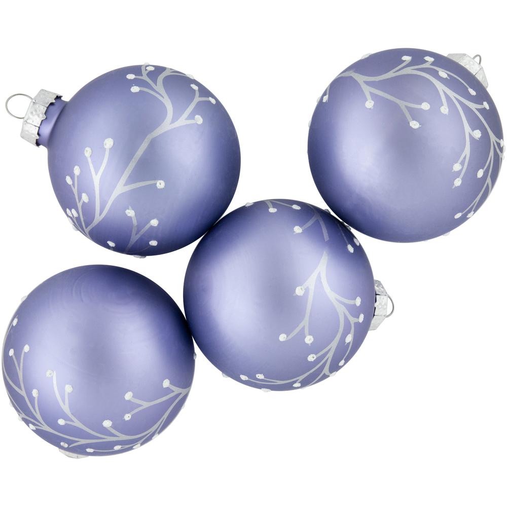 4ct Matte Purple Glass Ball Christmas Ornaments with Branch Design 2.5" (63.5mm). Picture 3