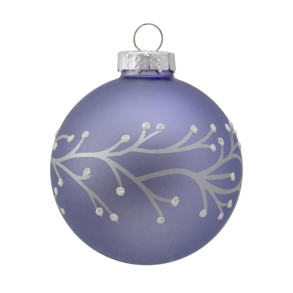 4ct Matte Purple Glass Ball Christmas Ornaments with Branch Design 2.5" (63.5mm). Picture 4