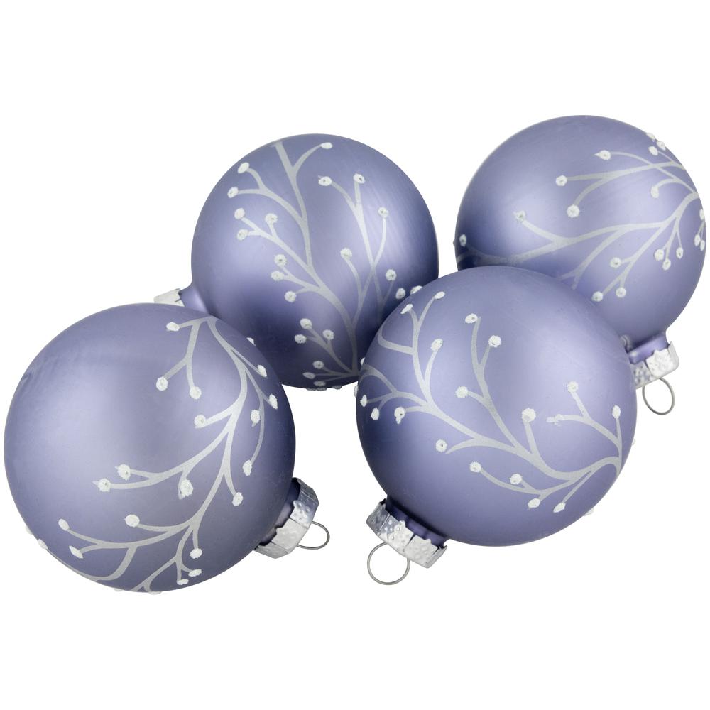 4ct Matte Purple Glass Ball Christmas Ornaments with Branch Design 2.5" (63.5mm). Picture 1