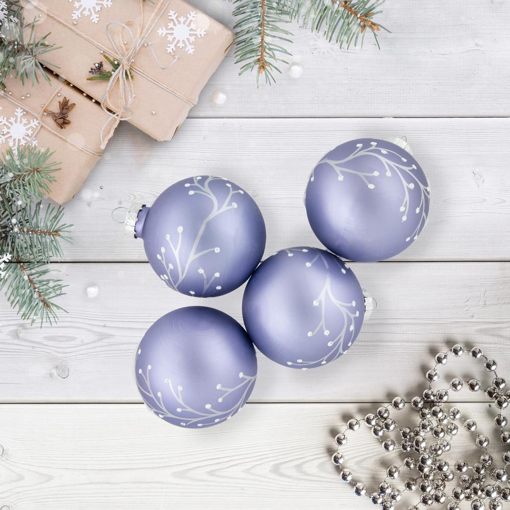 4ct Matte Purple Glass Ball Christmas Ornaments with Branch Design 2.5" (63.5mm). Picture 2