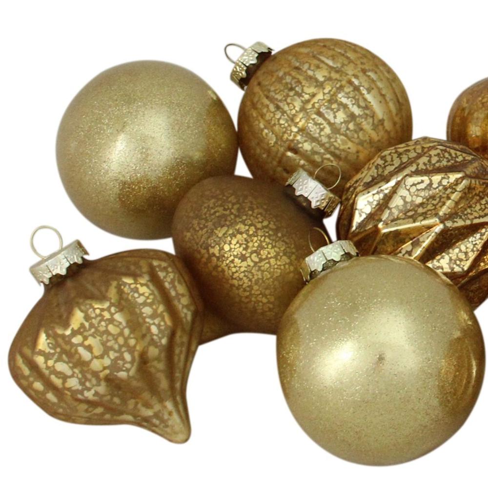 12ct Gold Mercury Glass Style Glass Christmas Ornament Set 3". Picture 3