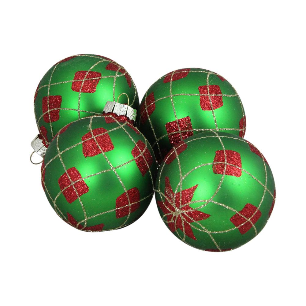 4ct Green and Red Argyle Diamond Pattern Christmas Ball Ornaments 3.25" (80mm). Picture 3