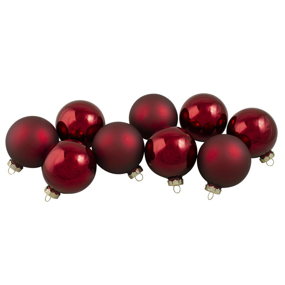9ct Cherry Red Glass 2-Finish Christmas Ball Ornaments 2.5" (65mm). Picture 1