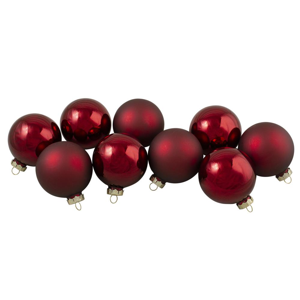9ct Cherry Red Glass 2-Finish Christmas Ball Ornaments 2.5" (65mm). Picture 3