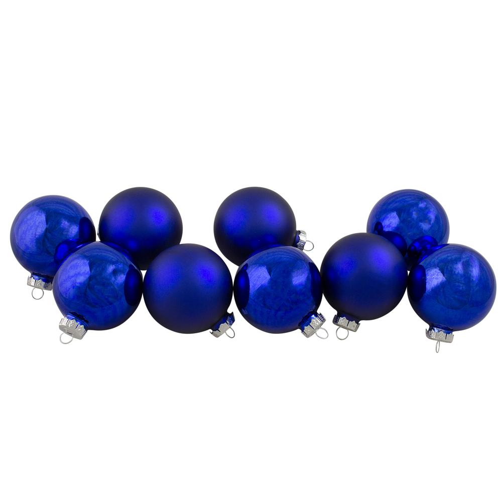 9ct Shiny and Matte Royal Blue Glass Ball Christmas Ornaments 2.5" (65mm). Picture 1