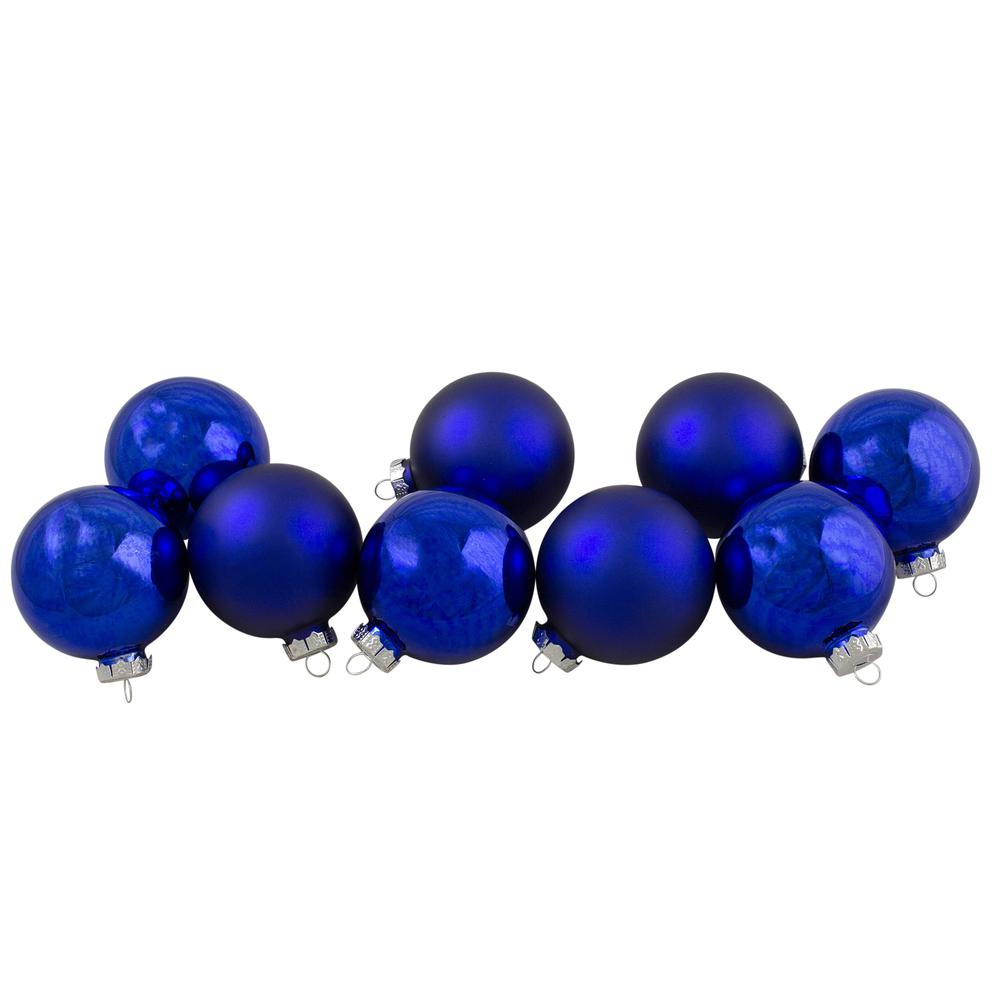 9ct Shiny and Matte Royal Blue Glass Ball Christmas Ornaments 2.5" (65mm). Picture 3
