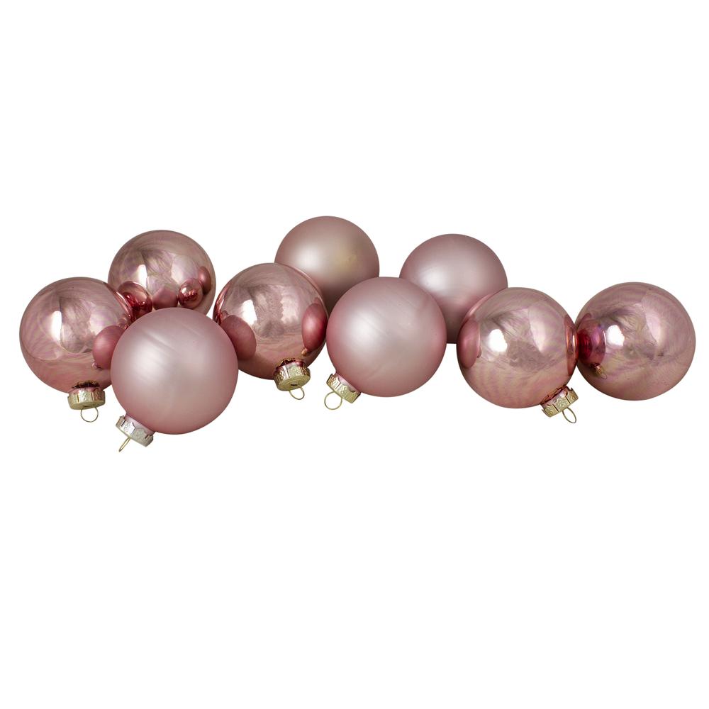 9ct Shiny and Matte Pink and Gold Glass Ball Christmas Ornaments 2.5" (65mm). Picture 1