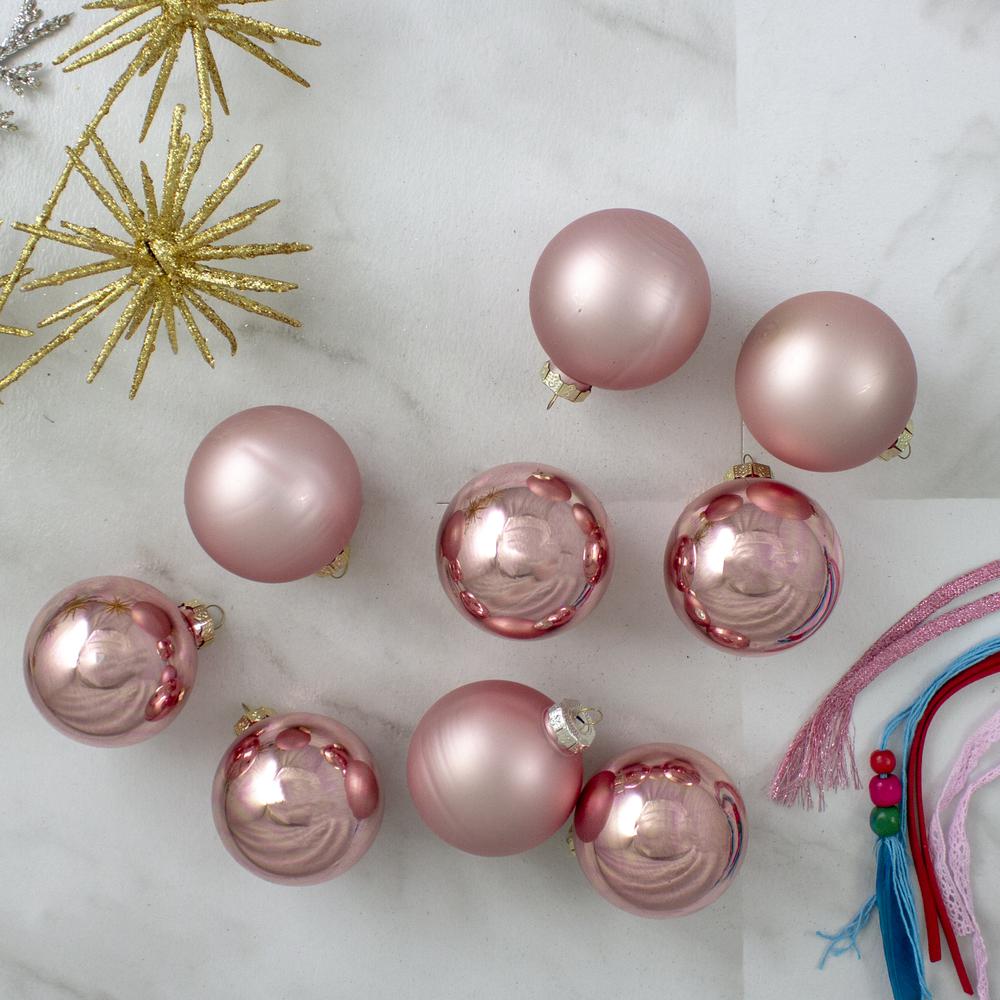 9ct Shiny and Matte Pink and Gold Glass Ball Christmas Ornaments 2.5" (65mm). Picture 4