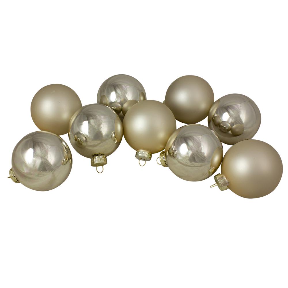 9ct Champagne Gold 2-Finish Glass Ball Christmas Ornaments 2.5" (65mm). Picture 1