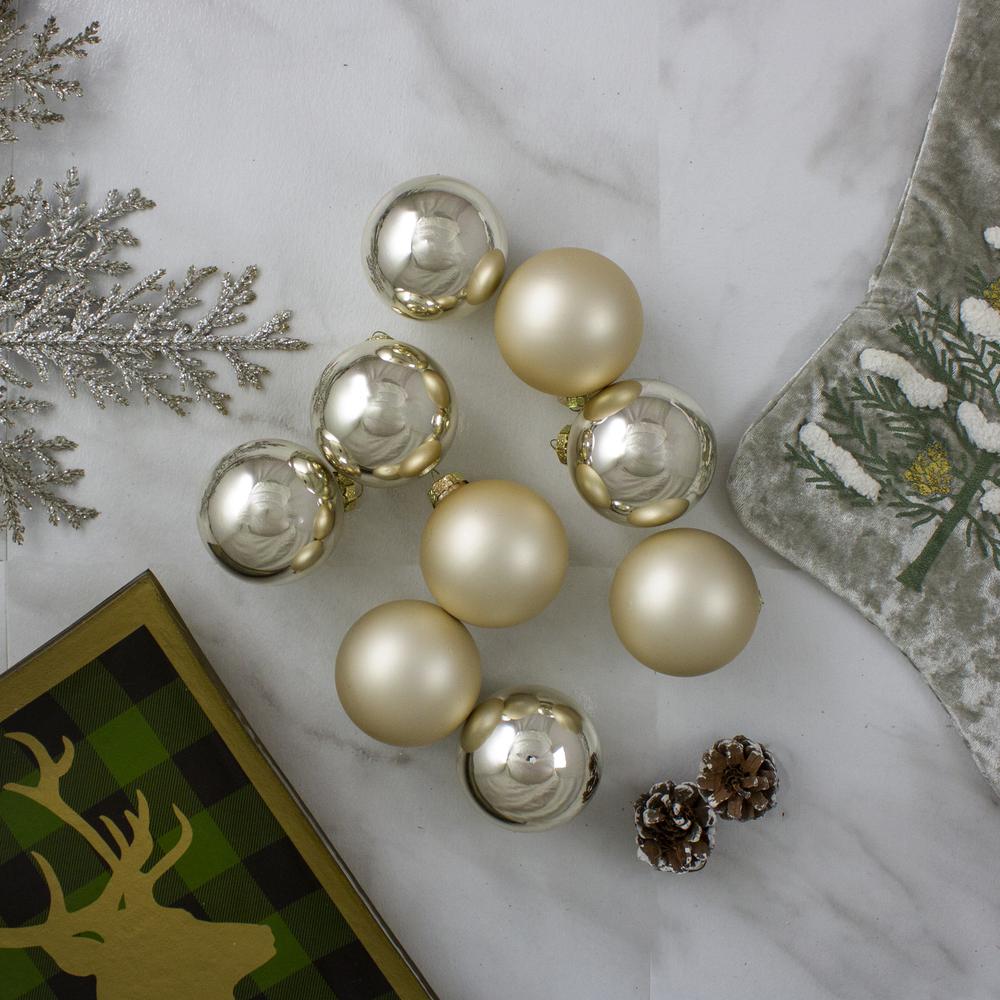 9ct Champagne Gold 2-Finish Glass Ball Christmas Ornaments 2.5" (65mm). Picture 2
