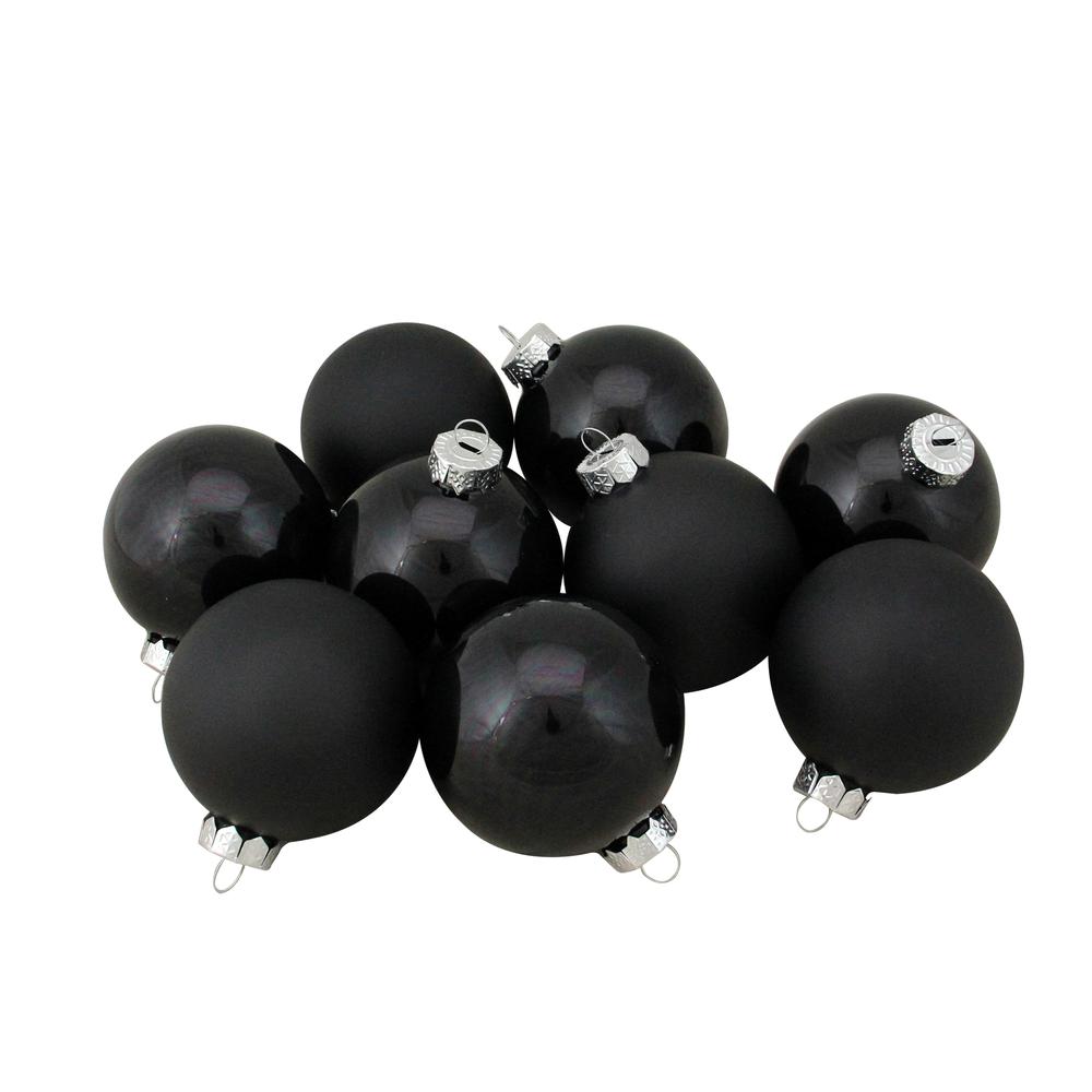 9ct Shiny and Matte Black Glass Ball Christmas Ornaments 2.5" (65mm). Picture 1