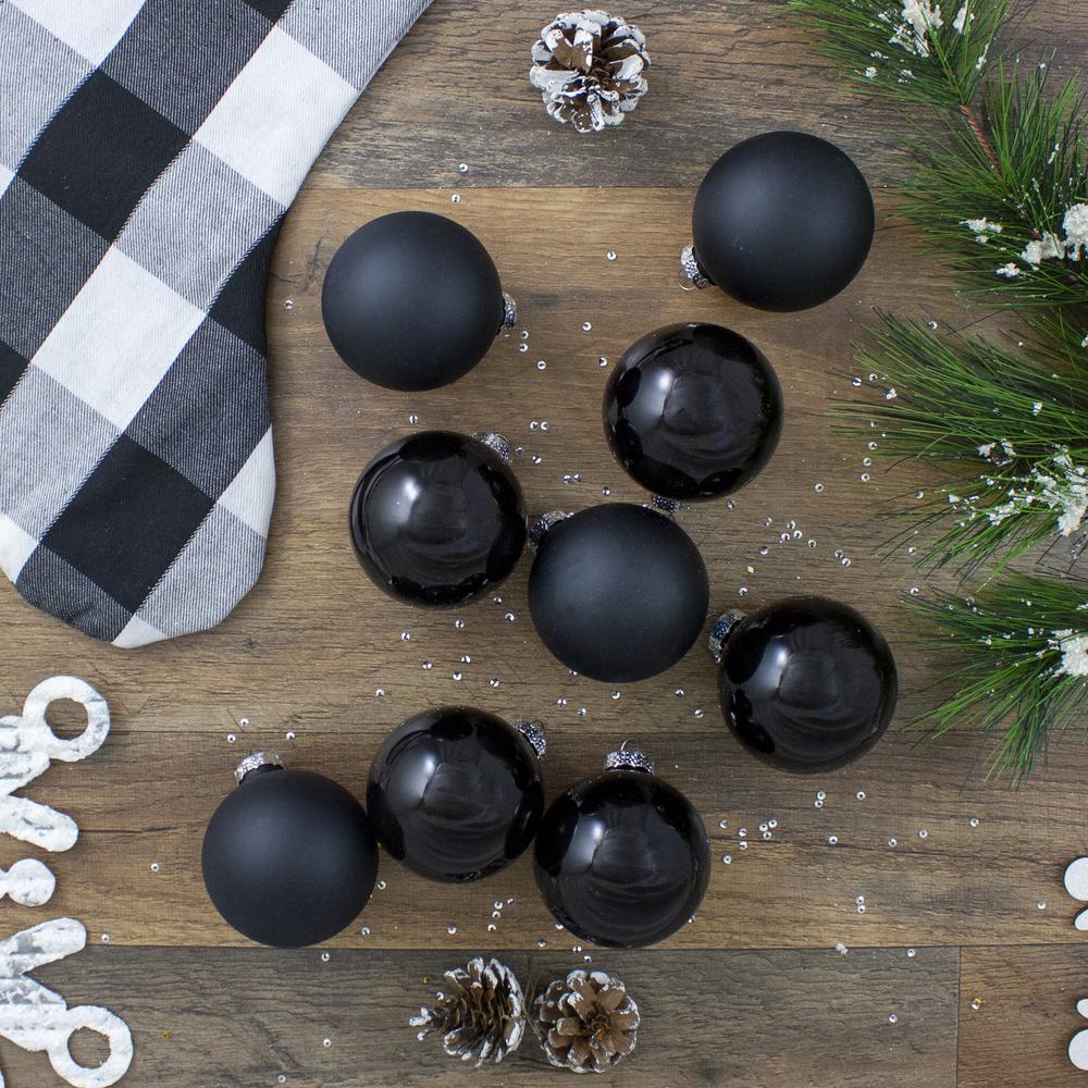 9ct Shiny and Matte Black Glass Ball Christmas Ornaments 2.5" (65mm). Picture 4