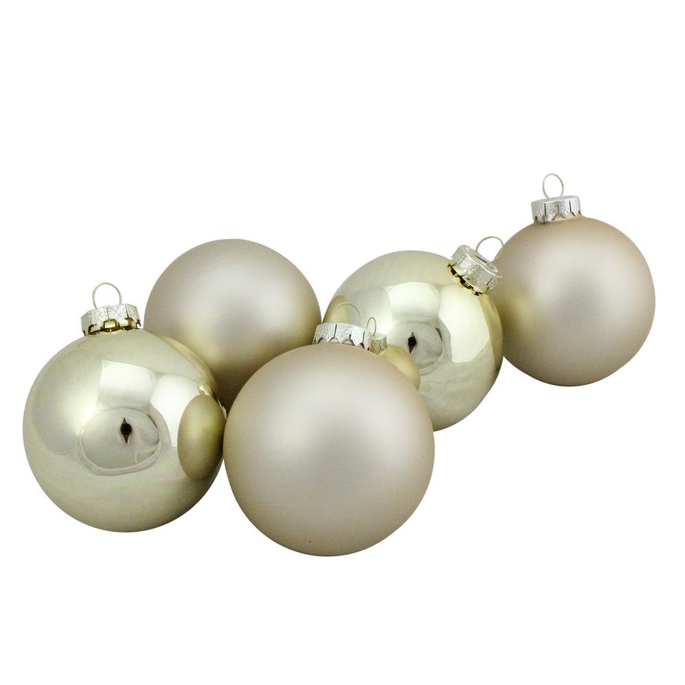6ct Champagne Gold 2-Finish Glass Ball Christmas Ornaments 3.25" (80mm). Picture 2