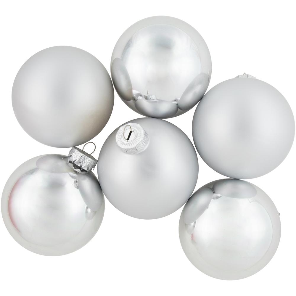 6ct Silver 2-Finish Christmas Glass Ball Ornaments 3.25". Picture 1