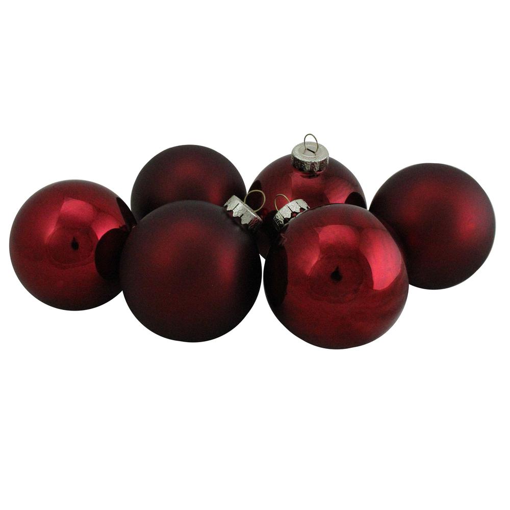 6ct Burgundy Red 2-Finish Glass Ball Christmas Ornaments 3.25" (80mm). Picture 3