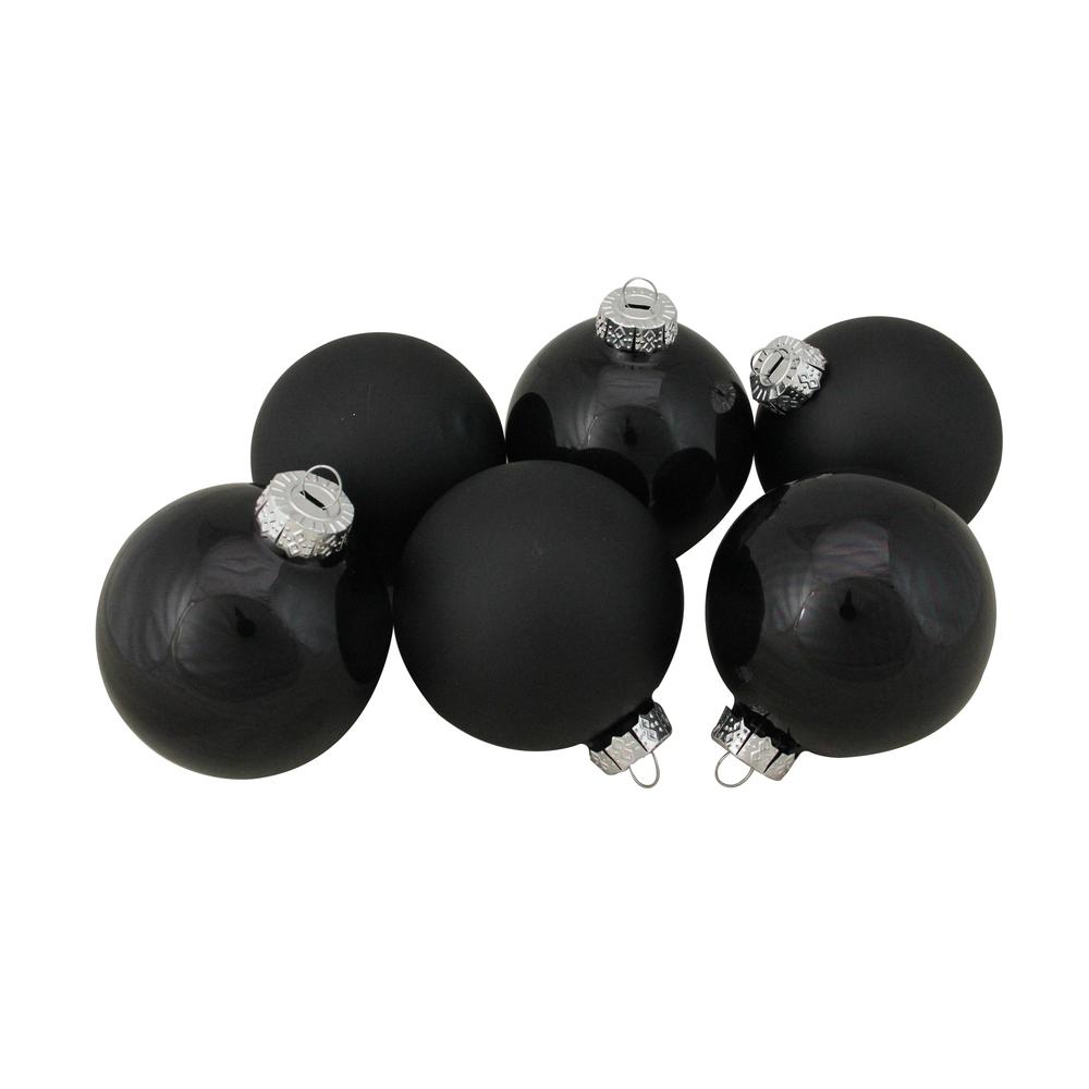 6ct Black Glass 2-Finish Christmas Ball Ornaments 3.25" (80mm). Picture 1