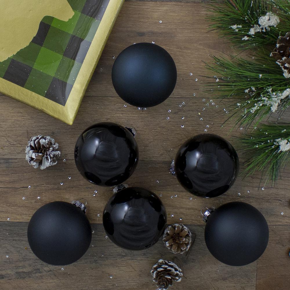 6ct Black Glass 2-Finish Christmas Ball Ornaments 3.25" (80mm). Picture 2