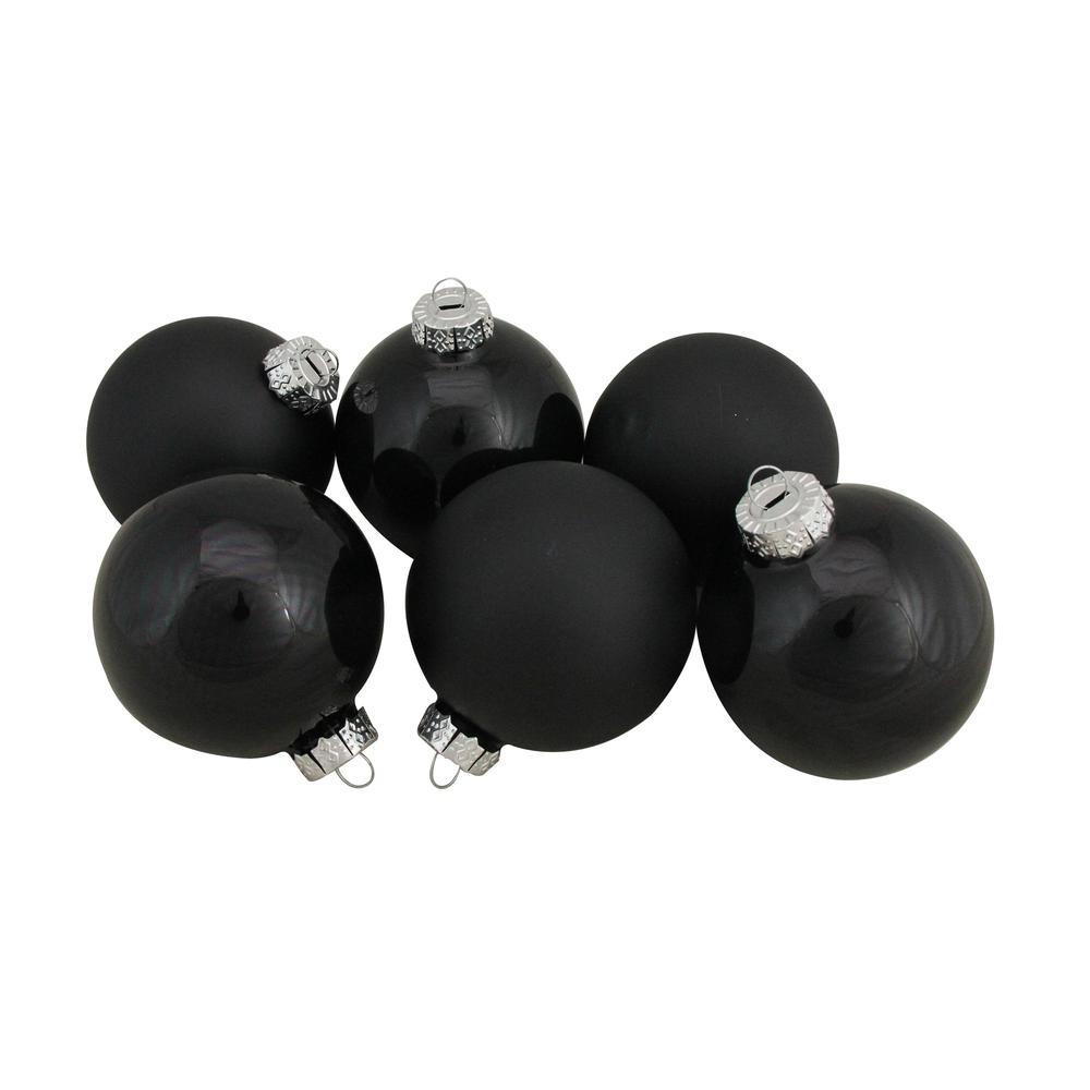 6ct Black Glass 2-Finish Christmas Ball Ornaments 3.25" (80mm). Picture 3