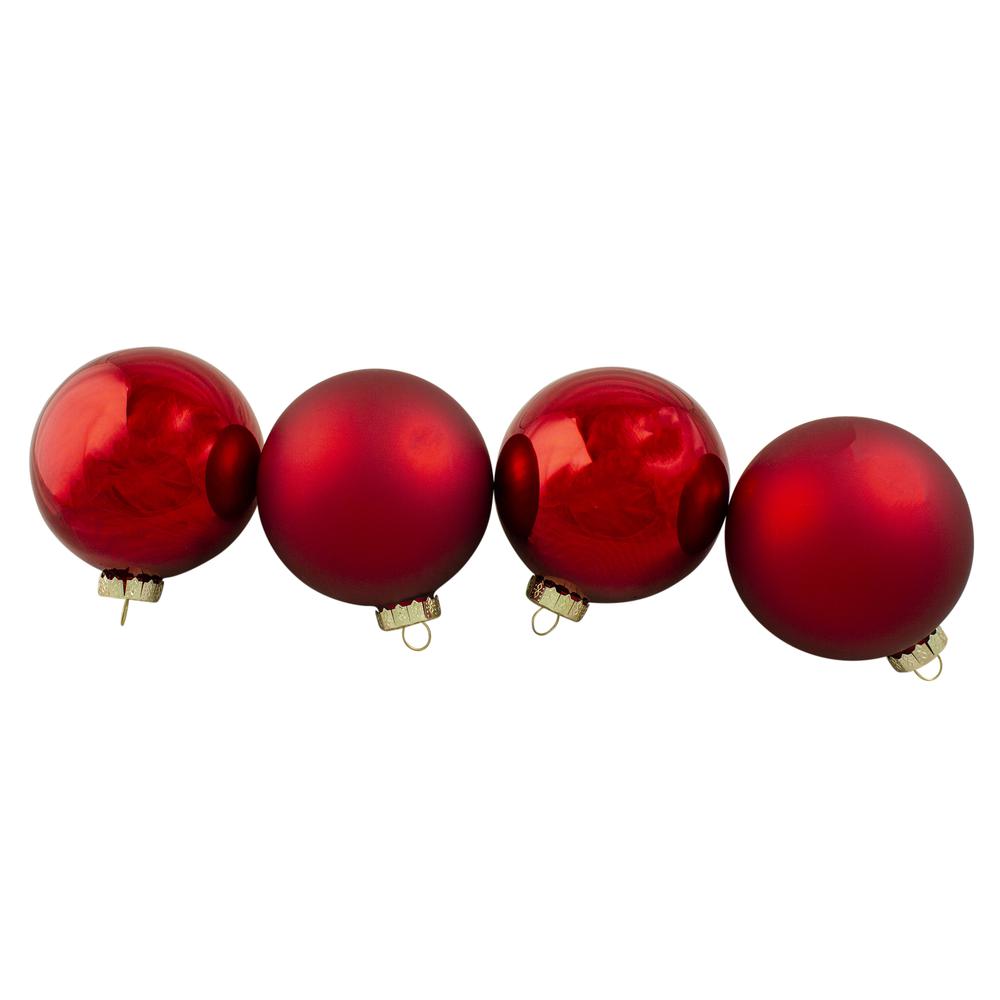 4ct Red and Gold 2-Finish Glass Christmas Ball Ornaments 4" (100mm). Picture 1