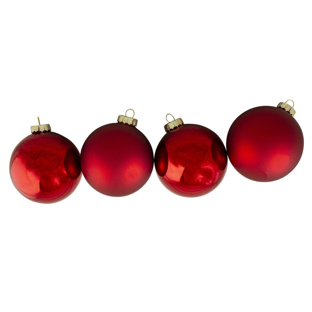 4ct Red and Gold 2-Finish Glass Christmas Ball Ornaments 4" (100mm). Picture 3