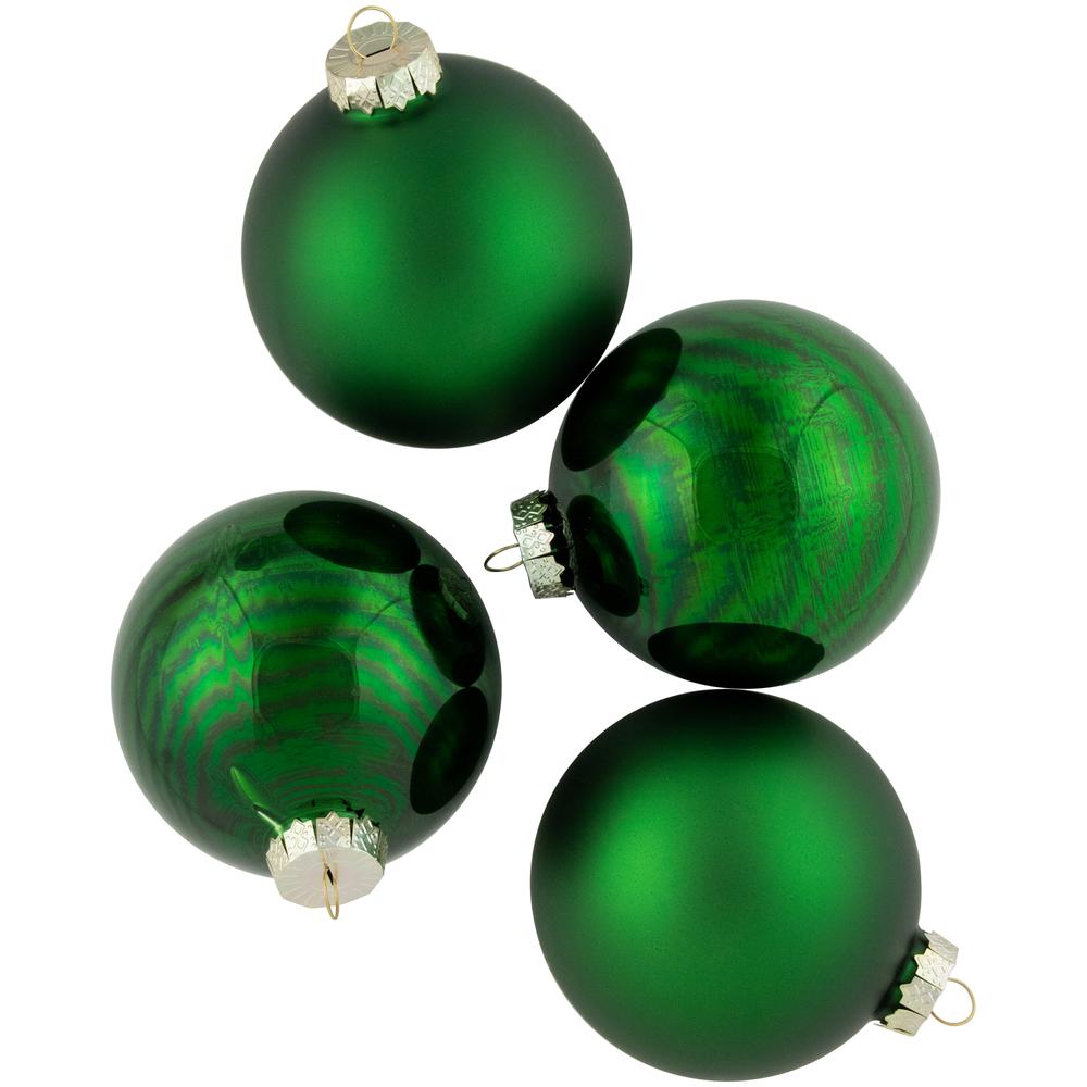 4ct Green 2-Finish Glass Ball Christmas Ornaments 4". Picture 1