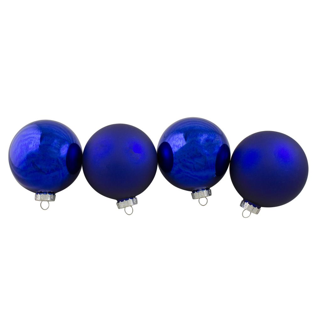 4ct Royal Blue 2-Finish Glass Christmas Ball Ornaments 4" (100mm). Picture 1