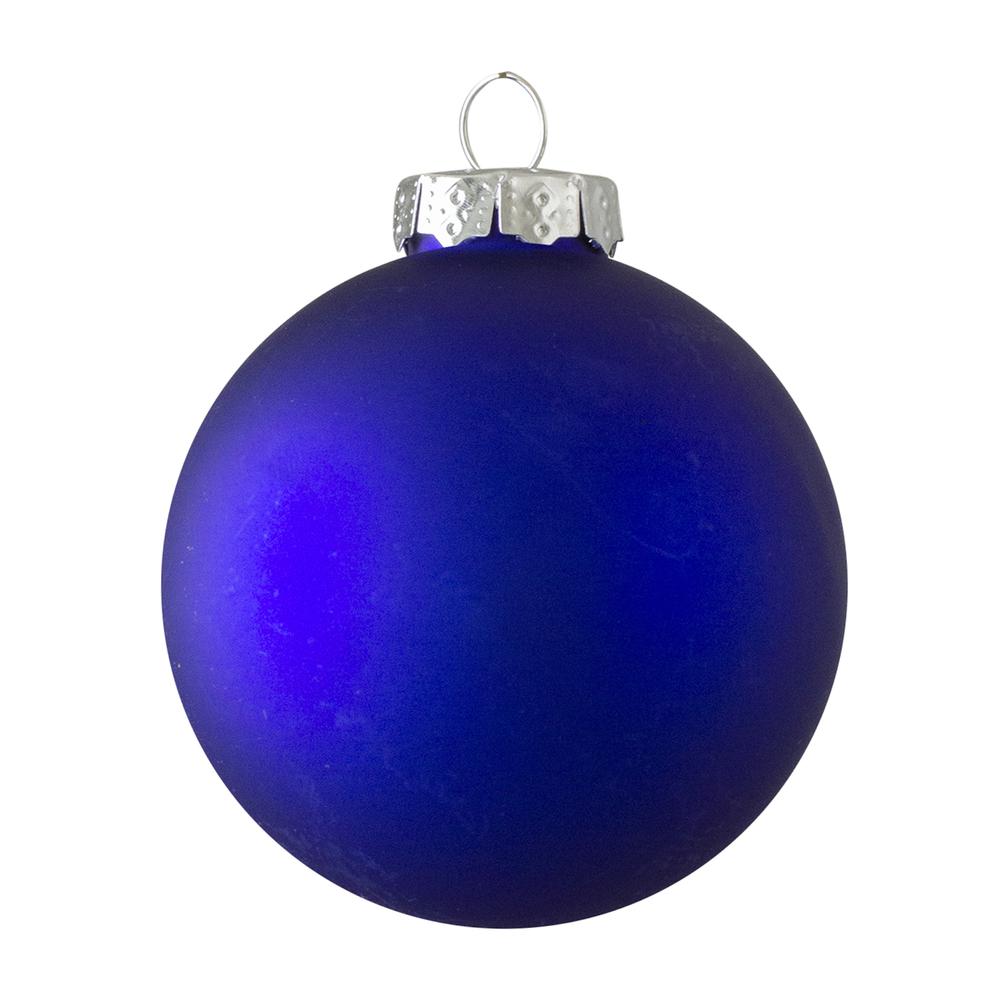 4ct Royal Blue 2-Finish Glass Christmas Ball Ornaments 4" (100mm). Picture 2