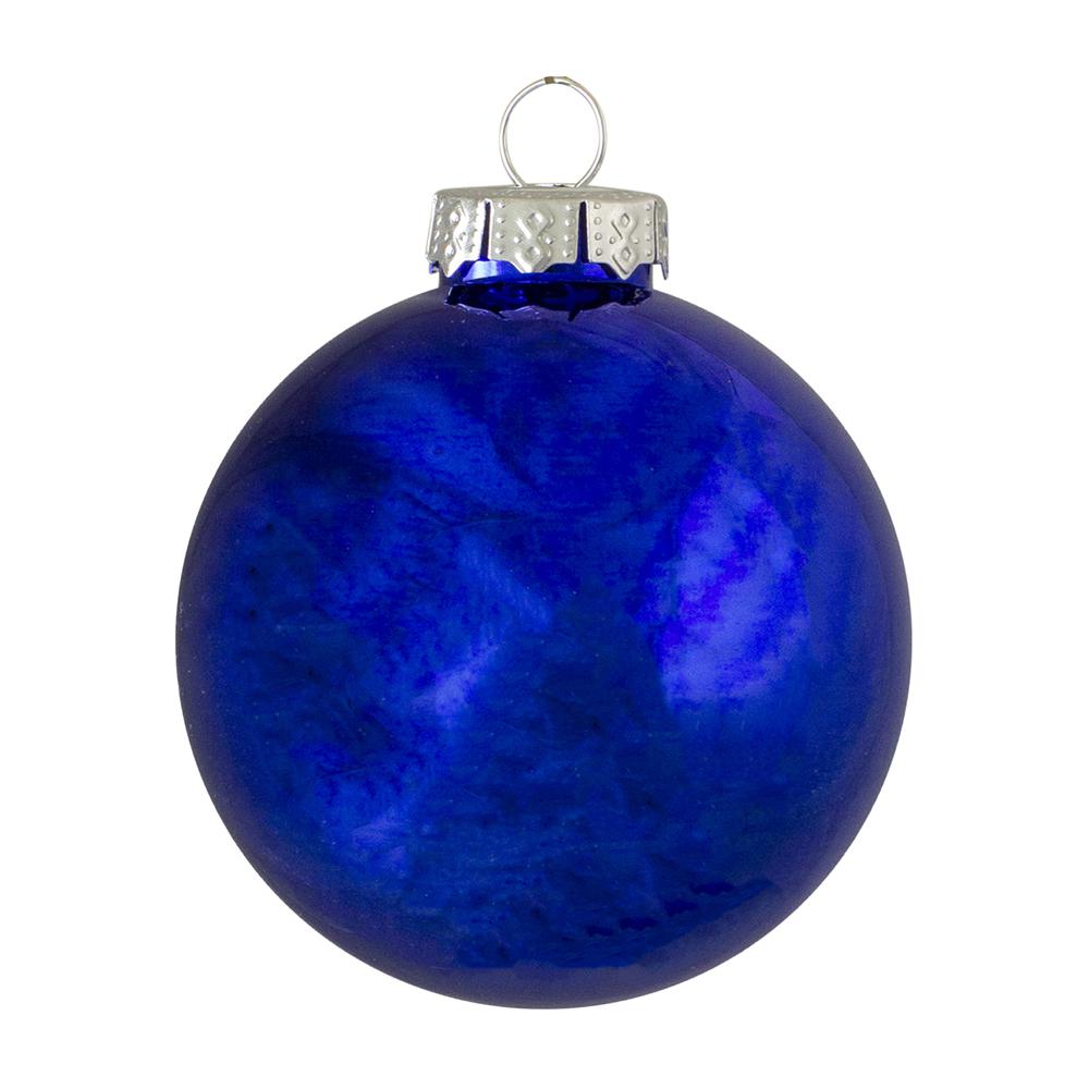 4ct Royal Blue 2-Finish Glass Christmas Ball Ornaments 4" (100mm). Picture 3