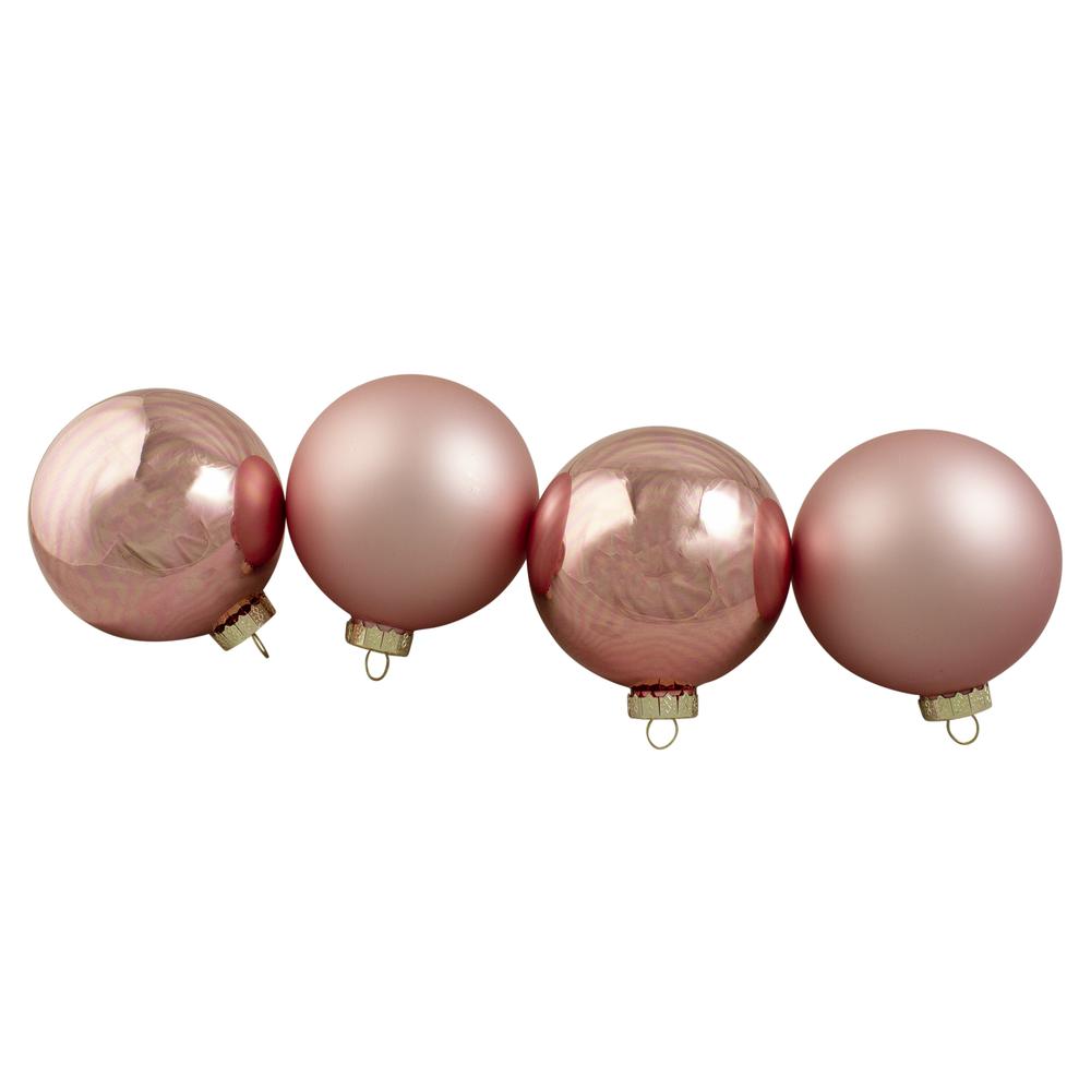 4ct Pink 2-Finish Glass Christmas Ball Ornaments 4" (100mm). Picture 1