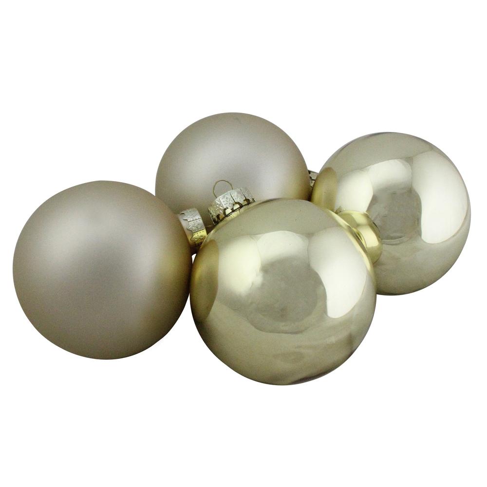 4ct Champagne Gold 2-Finish Glass Christmas Ball Ornaments 4" (100mm). Picture 2