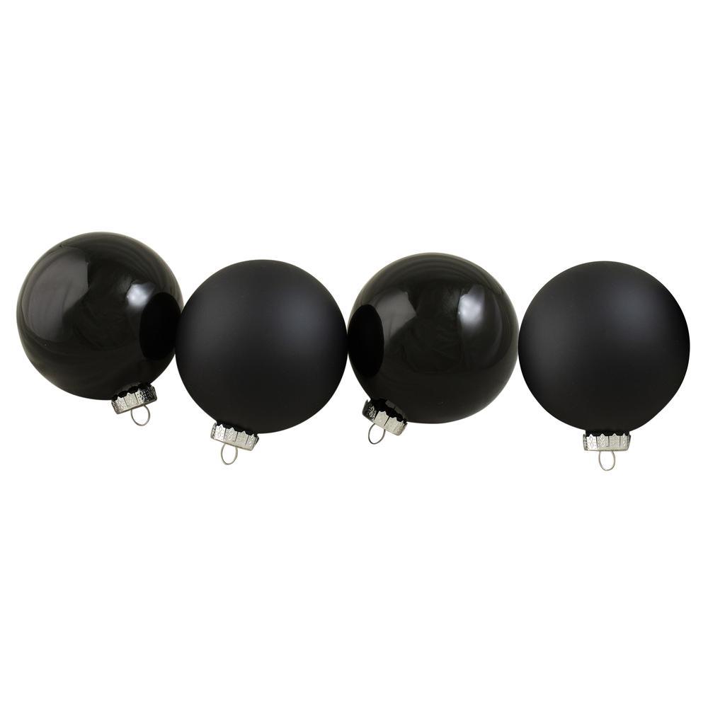 4ct Black 2 Finish Glass Ball Christmas Ornaments 4" (100mm). Picture 1