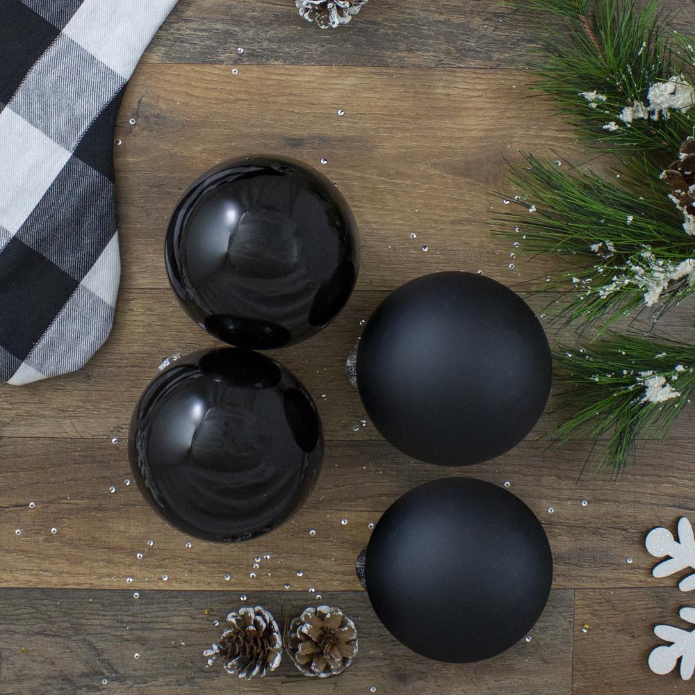 4ct Black 2 Finish Glass Ball Christmas Ornaments 4" (100mm). Picture 3